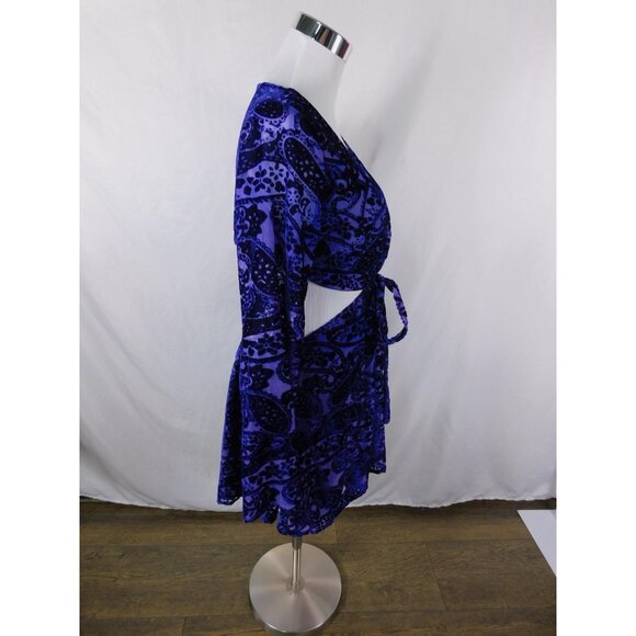 Tobi Dress Womens Small Blue Purple Velvet Burnout Wrap Mini Long Sleeve Cutout - Picture 7 of 13